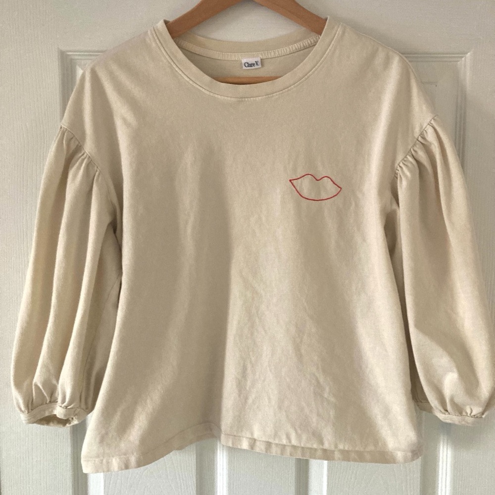 Clare V Cream Embroidered Top